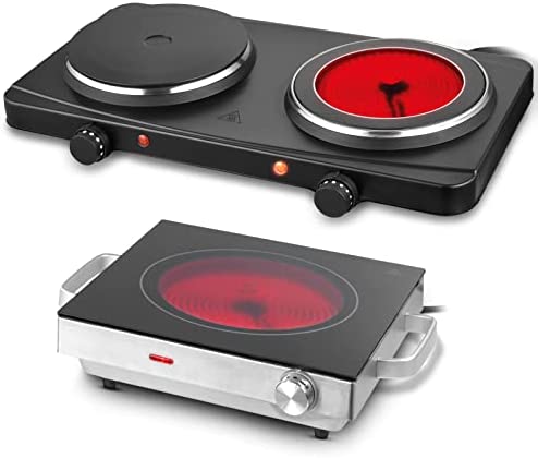 Jago® Plaque de Cuisson - 1 Brûleur (2000 W, Ø 20 cm, Infrarouge), 2 Brûleurs (2500 W, Brûleurs, Infrarouge et Fonte) - Plaque Chauffante Électrique, Réchaud, Table de Cuisson Fiche Technique et Prix au Maroc