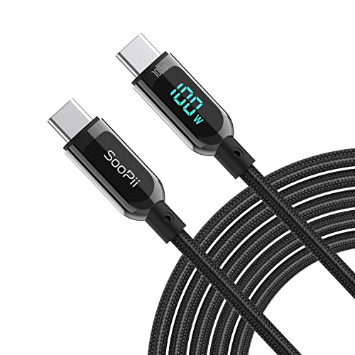 SOOPII Câble USB C vers USB C, 100W PD Câble de Charge Rapide, Type C Nylon Tressé Câble avec affichage LED pour lPad Air/lPad Pro, MacBook Pro, Samsung Galaxy S21Plus(1.2M Noir) Fiche Technique et Prix au Maroc