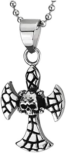 COOLSTEELANDBEYOND Homme Acier Inoxydable Grille Damier Motif Vintage Pirate Croix Crâne Pendentif Collier - Biker - 60CM Chaîne de Boule Fiche Technique et Prix au Maroc
