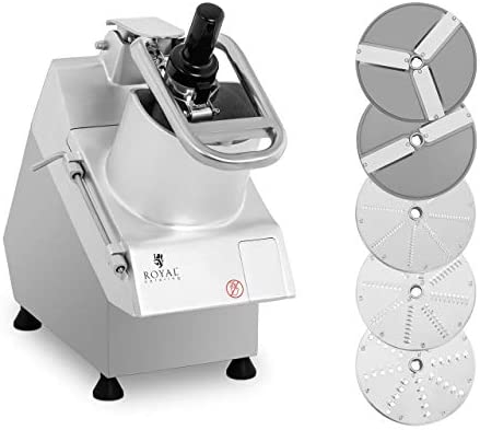 Royal Catering Robot Coupe-Légumes Électrique De Cuisine Culinaire Coupe Legume RCGS-750 (750 W, 280 tr/min, Deux Orifices, 5 Disques Ø 205 mm, Inox & Aluminium) Fiche Technique et Prix au Maroc