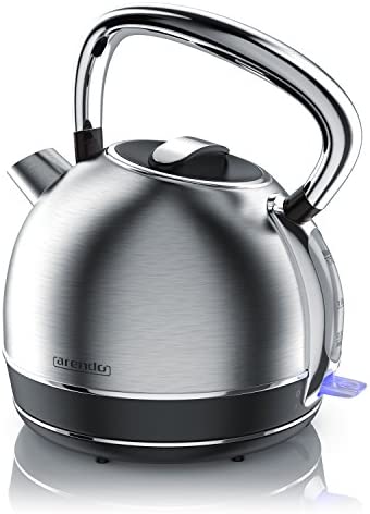 arendo - Bouilloire électrique en Acier Inoxydable - 1,7 Litre - 2200 W - Style Vintage rétro - Filtre anticalcaire Amovible Interchangeable - Interrupteur d'alimentation LED Bleue - Argentée Fiche Technique et Prix au Maroc