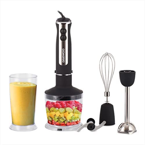 Daewoo DKSB75 - Ensemble mixeur plongeant - Hachoir - Fouet - 800 watts - 6 vitesses - Fonction turbo - Lames en acier inoxydable - Passe au lave-vaisselle - Noir Fiche Technique et Prix au Maroc