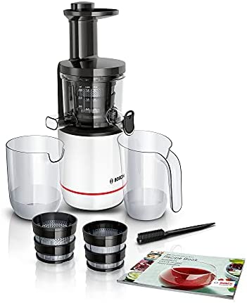 Bosch VitaExtract MESM500W – Extracteur de jus avec 2 filtres pour des jus et smoothies délicieux de fruits et légumes – 150 W – Livre de 30 recettes inclus – Couleur : blanc Fiche Technique et Prix au Maroc