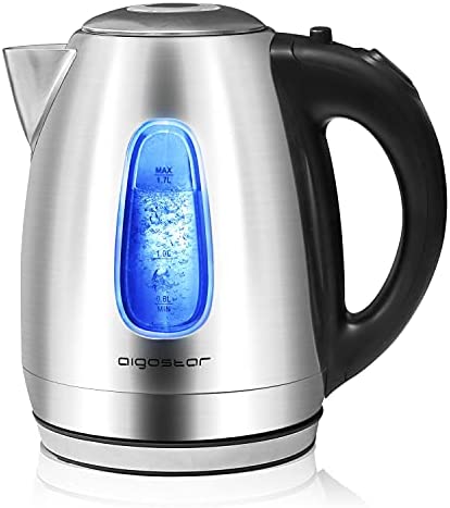Aigostar Queen 30CDZ - Bouilloire électrique 0% BPA avec illumination LED, d'une capacité de 1,7 litres, puissance de 2200W, en acier inoxydable poli. Système de protection contre l'ébullition à vide. Fiche Technique et Prix au Maroc