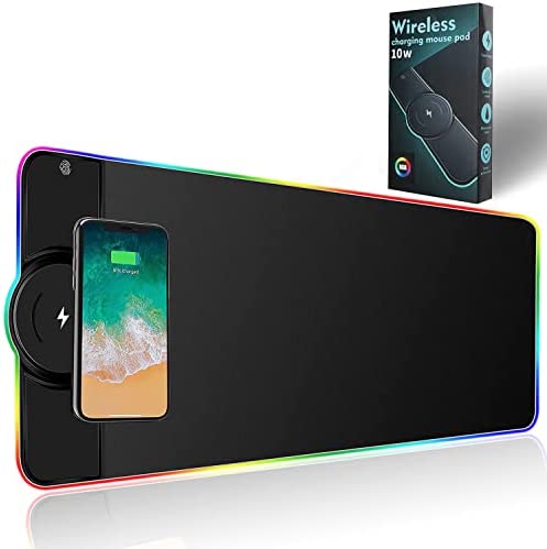 LORESJOY RGB Tapis de Souris Gaming, XXL 800x300x4mm Tapis de Souris de Jeu Multifonctionnel avec Chargeur sans Fil, LED Mousepad Large avec 10 Modes d'Éclairage pour Ordinateur, PC, Gamer Fiche Technique et Prix au Maroc