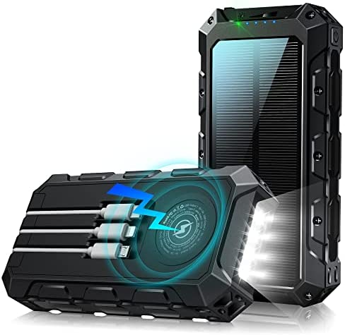 Batterie Externe 36800 mAh, Chargeur sans Fil Power Bank USB C Chargeur Externe 7 Sorties avec Câble Intégré, Chargeur Solaire Portable pour Telephone Samsung, Huawei, Montre, Tablette et Camping Fiche Technique et Prix au Maroc