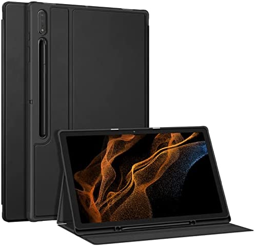 FINTIE Coque pour Samsung Galaxy Tab S8 Ultra 14.6" 2022 - [Rangement de Stylet] Housse Multipositions Arrière Souple en TPU Etui Antichoc Pochette Veille / Réveil Automatique, Noir Fiche Technique et Prix au Maroc