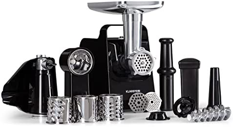 Klarstein Mighty Mince - hachoir à viande électrique - puissance 500 à 1361 W, hachoir électrique avec accessoires pour saucisses, kebbe et purée, presse-tomates, avec poignées - Noir Fiche Technique et Prix au Maroc