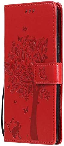 LEYAN Coque pour Samsung Galaxy A52 | A52 5G, Housse Flip TPU/PU Portefeuille Cuir Portefeuille Étui avec Carte Fente/Stand Fonction, Embossée Motif Magnétique Case Cover, Rouge Fiche Technique et Prix au Maroc