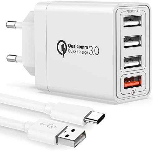 YEONPHOM QC 3.0 Chargeur Secteur USB Rapide et Câble USB C,Quick Charge 3.0 30W/6A 4 Ports Chargeur Mural Multiple Adaptateur Prise USB Universel pour Samsung Galaxy S21/S20/S10/S9,Xiaomi Redmi,Huawei Fiche Technique et Prix au Maroc