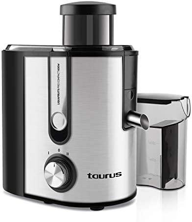 Taurus Liquafruits Pro Compact - Centrifugeuse 600W, 2 vitesses, Extracteur jus et légumes avec bouche de 65mm, Réservoir amovible 1,2L, Pichet jus 350ml, Double système de sécurité, Compacte, Inox Fiche Technique et Prix au Maroc