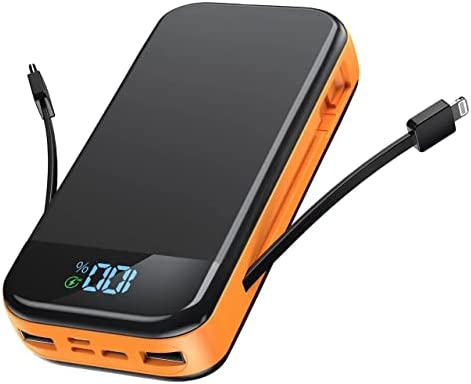 Batterie Externe, Chargeur De Batterie 32000Mah 22.5W QC3.0 PD20W, Batterie De TéLéPhone Externe LED Affichage Chargeur Rapide CâBle IntéGré Chargeur De Batterie 3 EntréE 3 Sortie Chargeur (Orange) Fiche Technique et Prix au Maroc