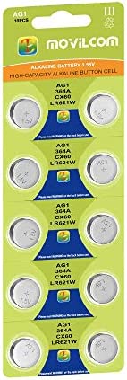 MovilCom® - Pile bouton AG1 pour montre, 1,5 V, équivalente à L621, LR621, SR621, SR621SW, V364, 364, D364, GP364, S621E, 602, T, 280-34, SB-AG/DG, SR60, LR60, AG-1 Fiche Technique et Prix au Maroc