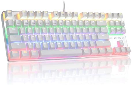 HiveNets Clavier Mécanique pour Jeu Video Commutateurs Bleus Gaming avec Blue Switch 87 Touches Anti-Ghosting avec Lumières de Couleur (Blanc) Fiche Technique et Prix au Maroc