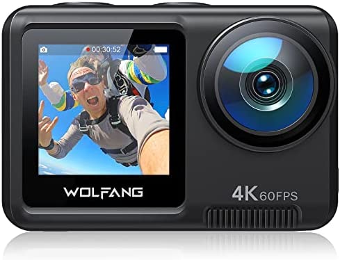 WOLFANG GA420 Caméra Sport 4K 60FPS Caméra sous-Marine 10M Étanche sans Boîtier 3.0 EIS Stabilisateur d'image Double Écran Casque Caméra Microphone Externe 2x1350mAh Batteries et Kit d'Accessoires Fiche Technique et Prix au Maroc