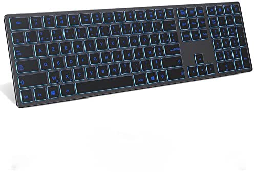 Clavier sans Fil Bluetooth, Rétro-éclairé à 7 Couleurs, Clavier Lumineux Full Size, Layout AZERTY, Batterie 2000mAh Rechargeable pour PC/Ordinateur Portable- Compatible Système Windows, Gris Fiche Technique et Prix au Maroc