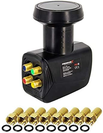 PremiumX Quad LNB 4 Sorties Digital Full HD 4K Tête Parabole Universelle pour 4 Recepteur Satellite + 8 fiches F Fiche Technique et Prix au Maroc