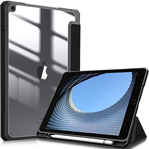 FINTIE Coque Compatible avec iPad 10.2 Pouces 9ème/8ème/7ème Génération (2021/2020/2019) - [Rangement de Stylet] Housse Arrière Transparente Claire Etui Antichoc Bords en TPU, Noir Fiche Technique et Prix au Maroc