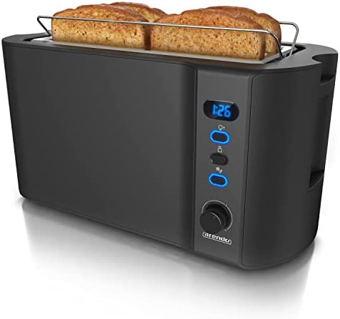 arendo - Grille Pain 2 Larges Fentes 4 tranches écran Digital - Grille-Pain Automatique 3en1-1500W - 6 Niveaux réglables décongélation réchauffe viennoiseries Plateau à miettes -Toaster Noir Mat Fiche Technique et Prix au Maroc