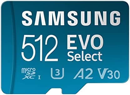 Samsung Evo Select MB-ME512KA/UE Carte mémoire microSDXC UHS-I U3 130 Mo/s Full HD & 4K UHD avec Adaptateur SD Bleu 512GB Fiche Technique et Prix au Maroc