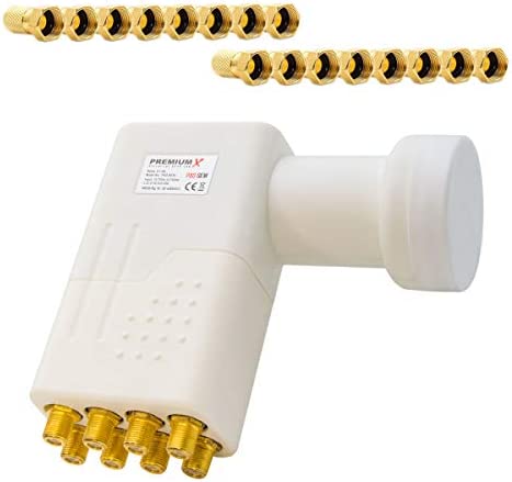 PremiumX Octo LNB White Connexion directe 8 abonnés Récepteur Convertisseur de Signal TV Satellite HD 4K avec connecteur F 16x plaqué Or avec Bague d'étanchéité Fiche Technique et Prix au Maroc