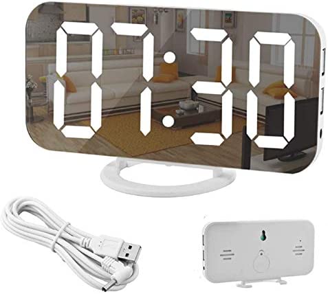Réveil Numérique, Miroir Réveil Grand écran à Del de 6,5 Po avec Mode de Variation de la Luminosité, Luminosité Réglable, 2 Ports de Charge USB, Gros Bouton Snooze pour à Home Decor Blanc Fiche Technique et Prix au Maroc