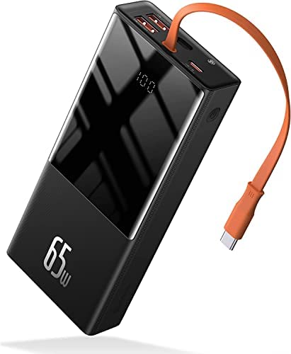 Baseus Batterie Externe 20000mAh, Power Bank Laptop avec câble charge intégré PD 65W Power Bank Batterie QC PD 3.0 avec LED Display pour Samsung Macbook iPad Huawei Dell LG Xiaomi iPad etc Fiche Technique et Prix au Maroc