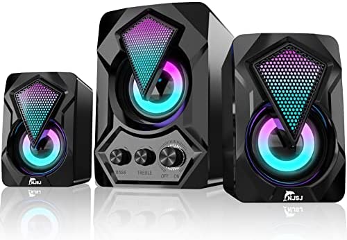 njsj Enceinte PC 2.1,Système d'enceintes de Jeu LED RVB Son Riche, Puissance 11 W, Audio 3,5 mm, Basse alimentée par USB pour PC,PS4,Xbox,TV,Smartphone,Tablette,Lecteur Fiche Technique et Prix au Maroc