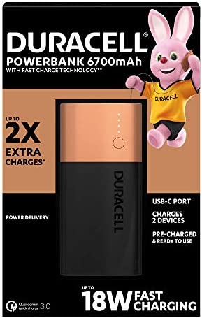 Powerbank Duracell 6700 mAh, Batterie Externe avec USB C + Charge Rapide IN/OUT (Power Delivery 18W et Quick Charge 3.0) pour iPhone, Samsung, Huawei et appareils alimentés par USB Fiche Technique et Prix au Maroc