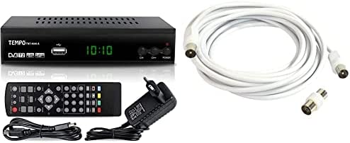 Tempo 4000 Decodeur TNT HD pour TV / Full HD Decodeurs TNT Peritel / HDMI Décodeur, Demodulateur, Recepteur & GEFOM 27600 PROLONGATEUR TV 5M Male+Adaptateur 9,52MM, Blanc Fiche Technique et Prix au Maroc
