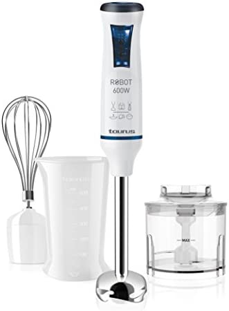 Taurus Robot 600 Plus Inox - Mixeur plongeant multifonction 3 en 1 600W, 20 vitesses réglables + Turbo, anti-éclaboussures, bol mesureur, bol hachoir et Fouet Fiche Technique et Prix au Maroc