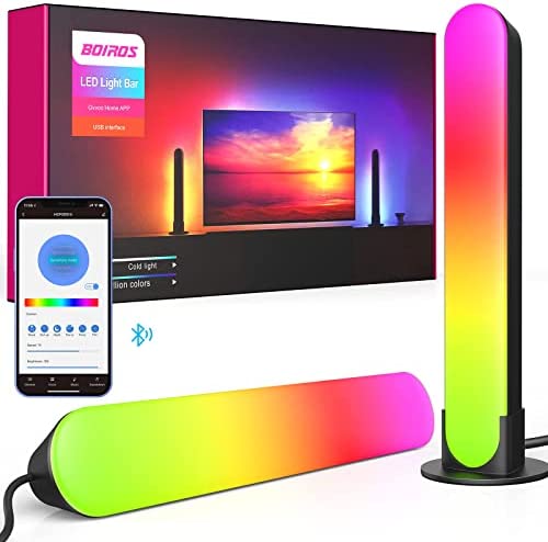 BOIROS Smart LED Lampe, Lampe Rgb Gaming 2 PCS,Flow Light Bar avec Multiples Modes Dynamiques et Modes de Synchronisation de la Musique,Lumière D'ambiance pour TV,PC,Chambre [Classe énergétique A+++] Fiche Technique et Prix au Maroc