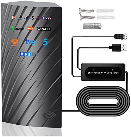 39DBI Antenne TV Extérieure Intérieur, 480 km Réception Antenne TNT Etanche avec Câble Coaxial de 10m, Gain élevé Signal Amplificateur et Mode Double Signal pour Chaînes Ultra HDTV 1080P 4K VHF DVB-T Fiche Technique et Prix au Maroc