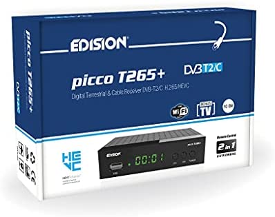 EDISION Picco T265+ Récepteur Terrestre TNT DVB-T2 et par Câble DVB-C, H265 HEVC FTA Haute définition, PVR, USB, HDMI, SCART, Capteur IR, Prend en Charge USB WiFi, IR Télécommande Universelle 2en1 Fiche Technique et Prix au Maroc