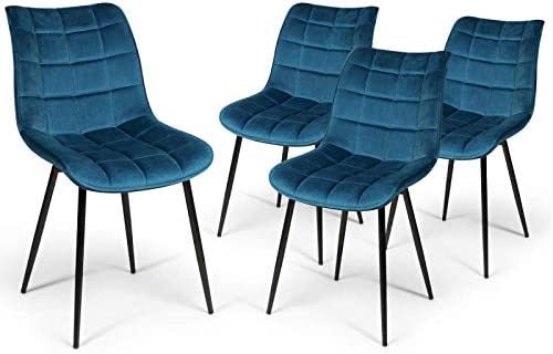 IDMarket - Lot de 4 chaises Mady en Velours Bleu pour Salle à Manger Fiche Technique et Prix au Maroc