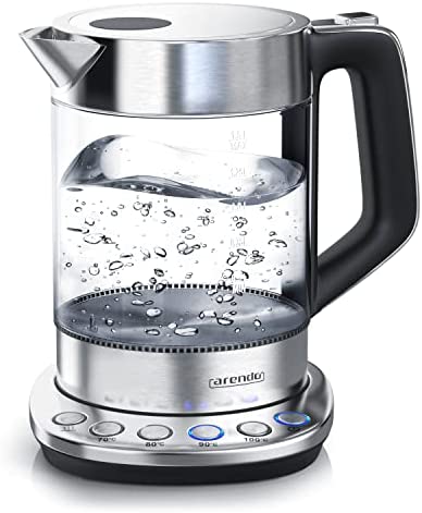 Arendo - Bouilloire électrique en verre avec contrôle de la température - Fonction de rétention de la chaleur - Capacité 1,5 litres - Verre borosilicaté robuste Fiche Technique et Prix au Maroc