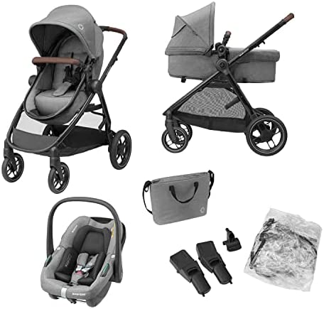 Maxi-Cosi Zelia S Trio, poussette 3 en 1 avec assise transformable en nacelle + siège auto cosi bébé iSize + accessoires, de la naissance à 4 ans, Gris Fiche Technique et Prix au Maroc