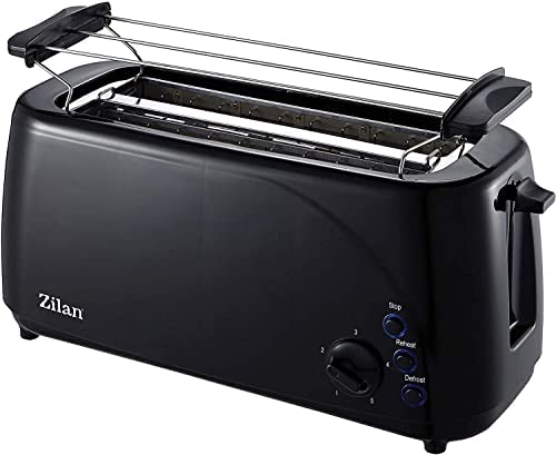 Zilan, Grille-pain à fente longue, 4 tranches de Toastautomatique, XXL, 5 niveaux de rôtissage, accessoire de pain, fonction décongélation, tiroir ramasse-miettes Fiche Technique et Prix au Maroc