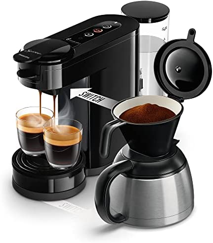 Philips Domestic Appliances SENSEO Switch Machine à Café à Dosettes et Filtre - Technologie 2 en 1, Réservoir d'Eau de 1 L, 7 Tasses en une Seule Fois, Couleur Noir intense (HD6592/65) Fiche Technique et Prix au Maroc