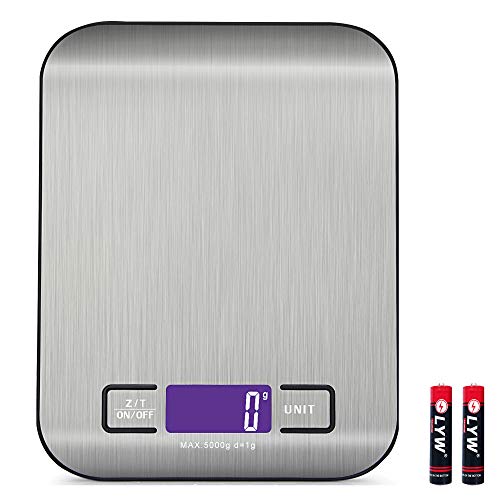 Balance Cuisine Electronique Balance de Précision, Smart Digital Balance avec écran LCD pour Cuisine en acier inoxydable, 5kg/1g, Balance de alimentaire multifonctionnel, Argent (2 batteries incluses) Fiche Technique et Prix au Maroc