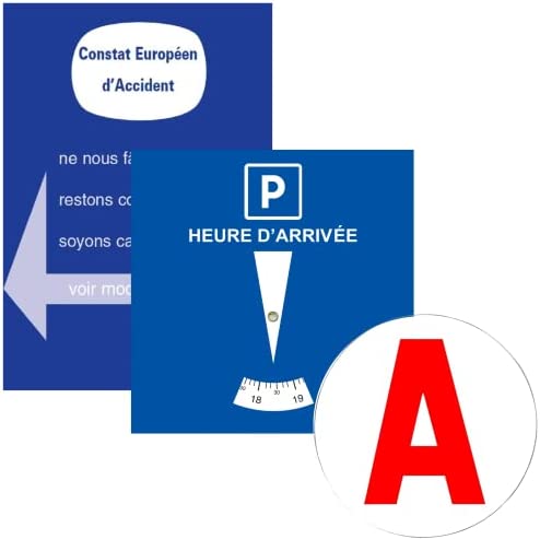 Kit Jeune Conducteur INDISPENSABLE Disque bleu de stationnement (Fabriqué en France) + A Jeune Conducteur Magnetique + Constat Amiable Accident Accessoires Auto GARANTIE Accessoire Voiture interieur Fiche Technique et Prix au Maroc