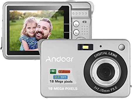 Andoer Appareil Photo Numérique Autofocus Compact Caméra, HD 720 p Caméscope vidéo numérique avec 2 Piles 8 x Zoom numérique 2,7" LCD pour Enfant, Adolescent, Étudiant, Adulte, Débutant Fiche Technique et Prix au Maroc