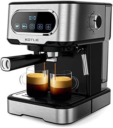 Machine A Cafe Expresso, Cafetiere KOTLIE Avec Ecran Tactile Numérique, Haute Pression 20 Bars Cafetière,Tube Vapeur Rotatif ,Réservoir Amovible 1,5 L, 2 Filtres, 1100 W Fiche Technique et Prix au Maroc