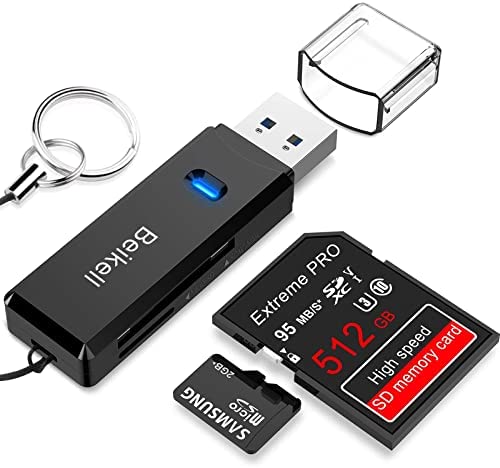 Lecteur de Carte USB 3.0, Beikell Lecteur de Carte Mémoire SD/Micro SD Haute Vitesse Card Reader MMC Memory Stick SDXC SDHC MSXC pour PC Windows et Mac OS - avec Porte-clés -Noir Fiche Technique et Prix au Maroc