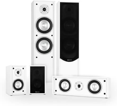 AUNA Linie-300-WH - Ensemble de 5 Enceintes Home Cinema, HiFi 5.0 265W RMS (Enceintes colonnes, Enceintes bibliothèque, Enceinte Centrale) - Blanc Fiche Technique et Prix au Maroc