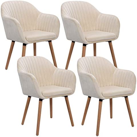WOLTU Lot de 4 Chaises de Salle à Manger Chaise de Loisirs en Velours et Bois Massif,Chaises de réception Crème Blanc BH95cm-4 Fiche Technique et Prix au Maroc