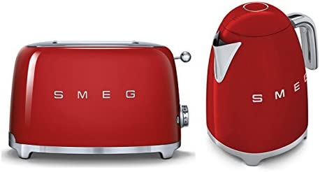 Smeg TSF01RDUK KLF01RDUK | Ensemble grille-pain 2 tranches style rétro années 50 et bouilloire en rouge Fiche Technique et Prix au Maroc