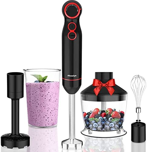 Ahoolye Mixeur Plongeant Multifonction 800W, Mixeur à Main 5 en1 Noir et Rouge Fiche Technique et Prix au Maroc