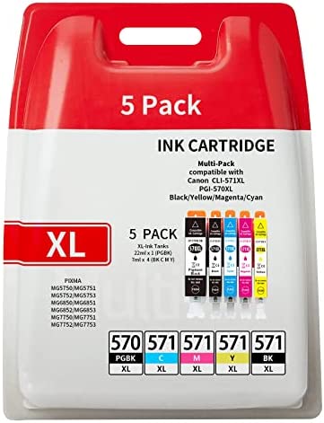 Cartouches d'encre 570 XL 571 XL compatibles pour Canon PGI-570XL CLI-571XL Remplacement pour PIXMA MG5700 MG5750 MG5751 MG6850 MG6851 MG7750 MG7751 TS5050 TS5051 TS6050 TS8050 (5 Pack) Fiche Technique et Prix au Maroc