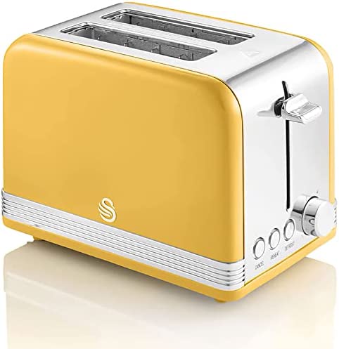 Swan Retro ST19010YELNEU Grille-pain Large Fente 2 Tranches, Design Vintage, 3 Fonctions : Dégivrage, Réchauffement, Annulation, Régulateur 6 Niveaux de Torréfaction, Acier Inox, Jaune, 815W Fiche Technique et Prix au Maroc